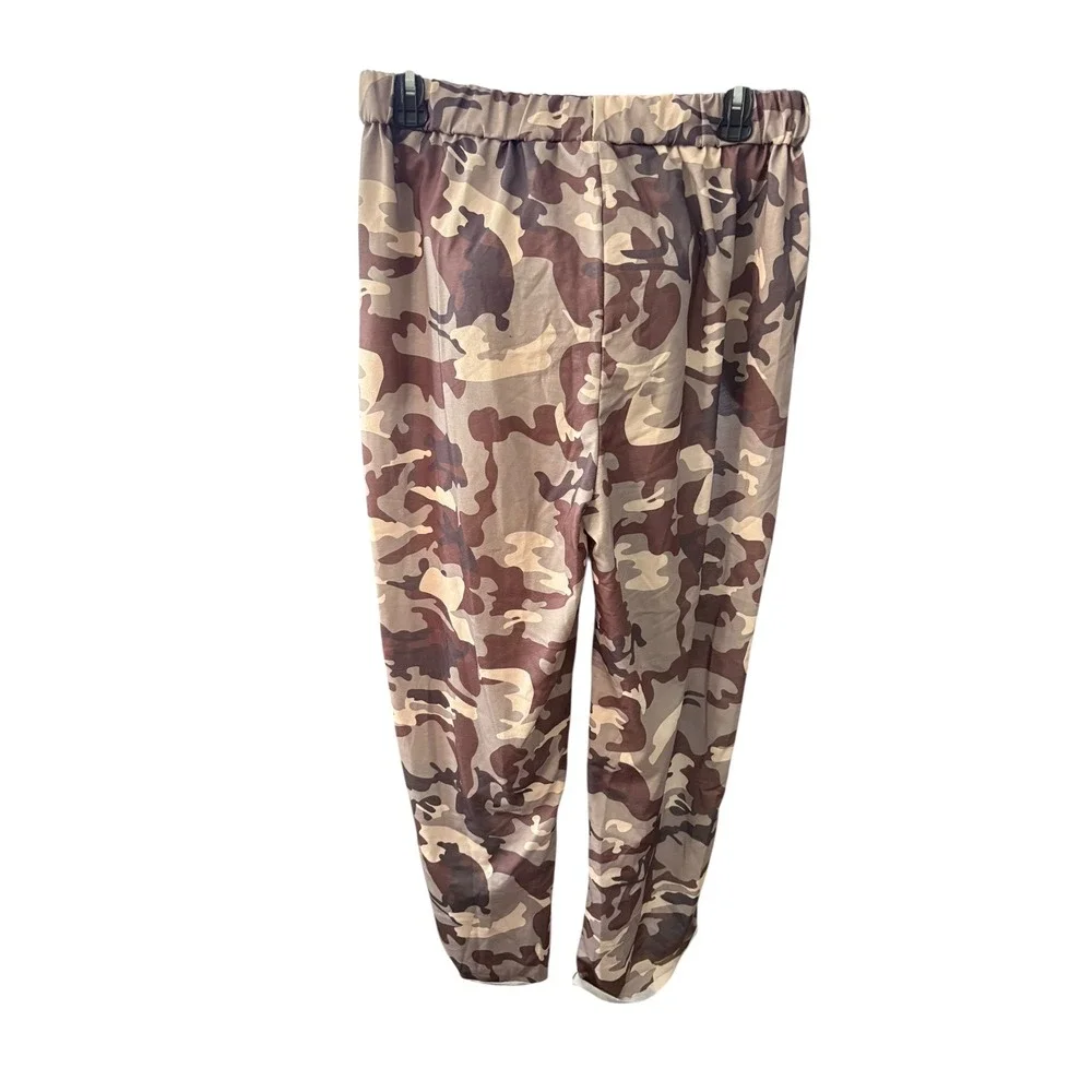 Camo‎ Print Sequin Patch Joggers Brown Tan XL Elastic Waist Drawstring Pants